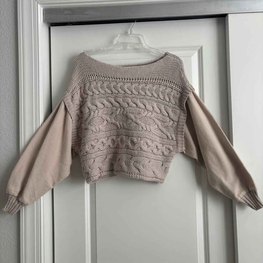By Together Women’s CableKnit Sweater Beige Sz S Campfire Neutral Cozy
